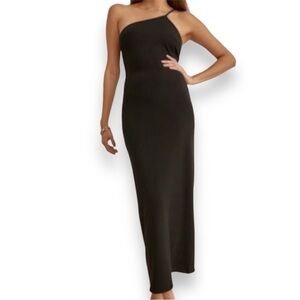 Reformation black asymmetrical one shoulder knit dress